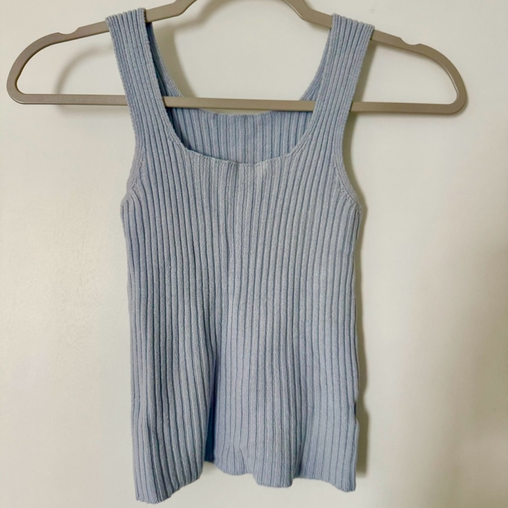 Light Blue Ribbed Knit Tank Top